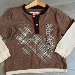 Skechers Kids Brown Plaid Long Sleeve Tee